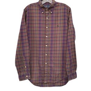 Ralph Lauren Plaid Button Down Shirt Long Sleeve Cotton Size Oversized M Fits L